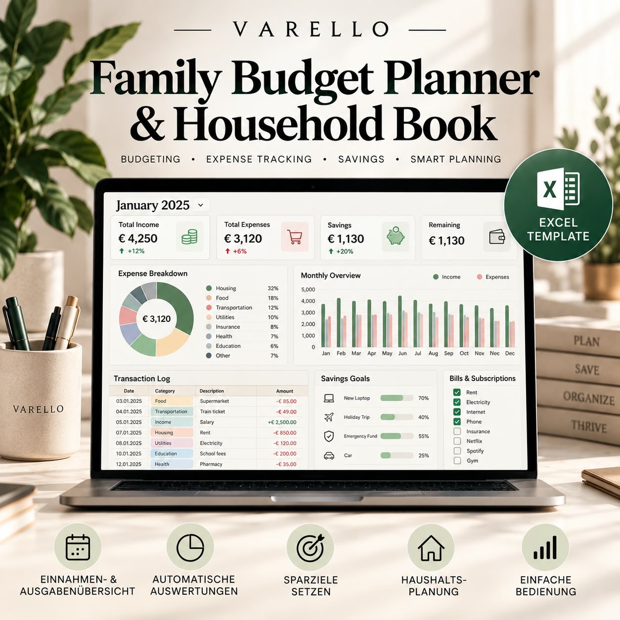 Familien Budgetplaner & Haushaltsbuch