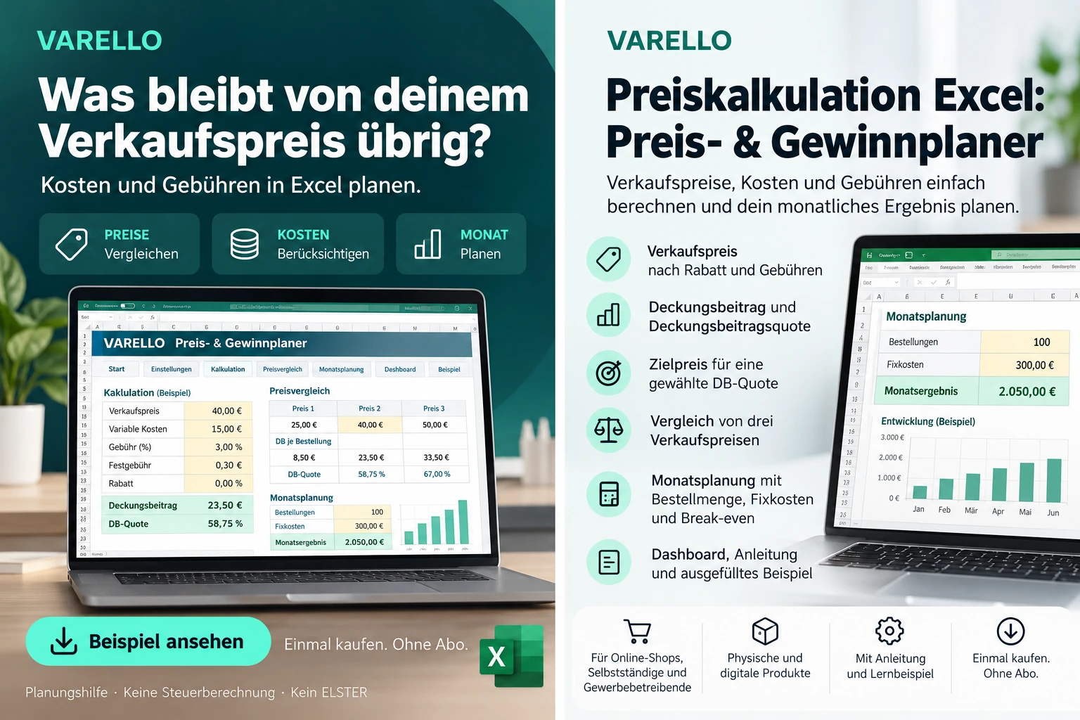 VARELLO Preis- & Gewinnplaner für Excel – Preiskalkulation & Monatsplanung – Bild 2