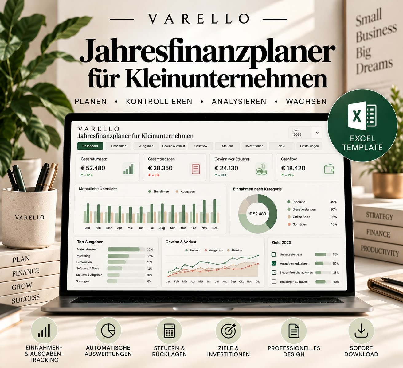 VARELLO Jahresfinanzplaner für Kleinunternehmen