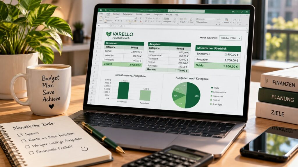 Haushaltsbudget in Excel planen – Einnahmen, Ausgaben und Sparziele im Überblick